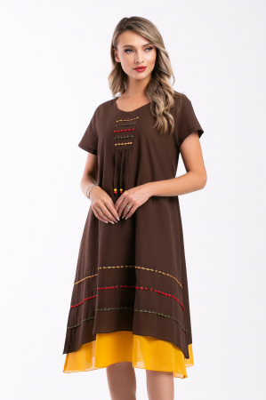 ROCHII DE ZI - Rochie maro din bumbac accesorizată pe bust