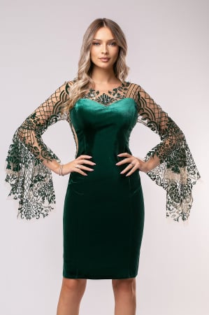 ROCHII DE OCAZIE - Rochie Marta verde din catifea cu maneci largi