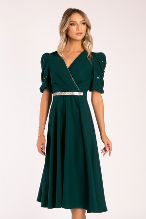 ROCHII DE SEARĂ - Rochie Megan de ocazie verde închis accesorizată cu ștrasuri