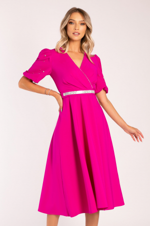 ROCHII DE OCAZIE - Rochie Megan de ocazie fucsia accesorizată cu ștrasuri