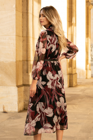 Rochie Mevi bordo din mătase cu imprimeu floral [3]