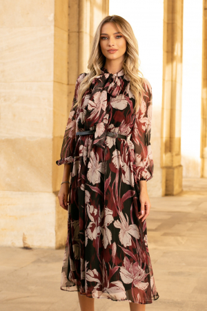 ROCHII DE OCAZIE - Rochie Mevi bordo din mătase cu imprimeu floral