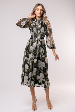 Rochie Mevi verde din mătase cu imprimeu floral [3]
