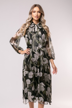 ROCHII DE OCAZIE - Rochie Mevi verde din mătase cu imprimeu floral