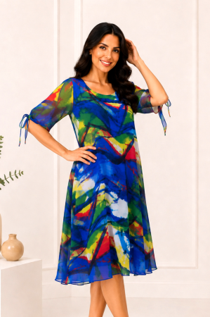 TOATE PRODUSELE - Rochie midi albastru regal cu imprimeu floral și mâneci vaporoase