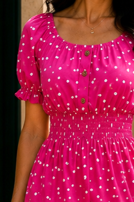 Rochie midi fucsia de vară imprimată cu buline [4]