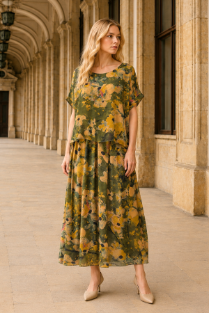 Rochie midi cu imprimeu floral în tonuri de verde [1]