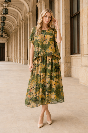 VEZI TOATE REDUCERILE - Rochie midi cu imprimeu floral în tonuri de verde