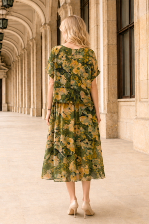 Rochie midi cu imprimeu floral în tonuri de verde [2]