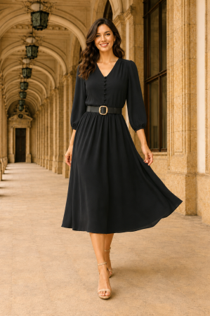 Rochie midi neagră cu elastic în talie [3]