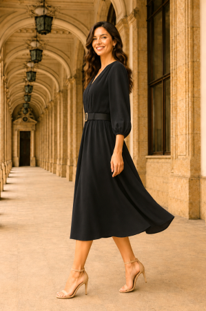 Rochie midi neagră cu elastic în talie [1]