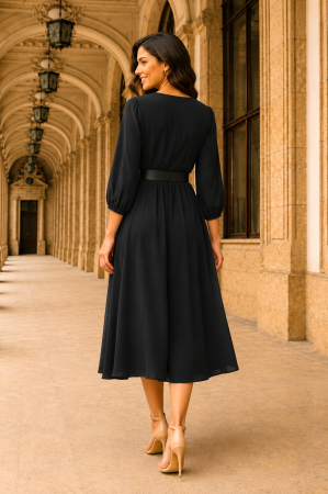 Rochie midi neagră cu elastic în talie [2]