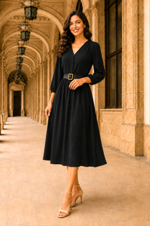 Rochie midi neagră cu elastic în talie [4]