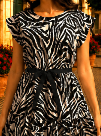 Rochie midi cu imprimeu zebra și cordon în talie [3]