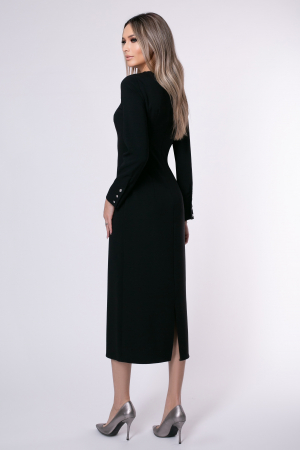Rochie midi elegantă neagră accesorizată cu pietricele [2]