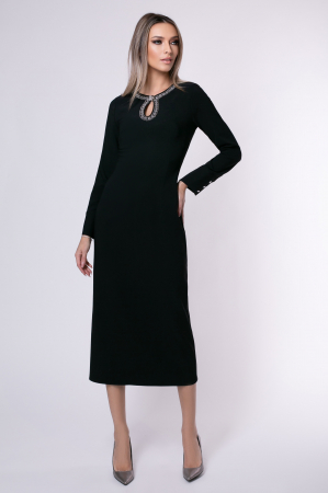 ROCHII DE SEARĂ - Rochie midi elegantă neagră accesorizată cu pietricele