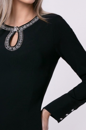 Rochie midi elegantă neagră accesorizată cu pietricele [3]