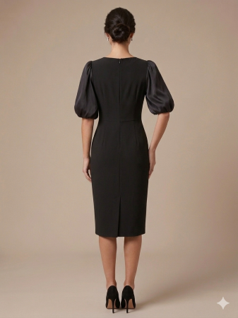 Rochie neagră elegantă accsorizată cu pene [4]