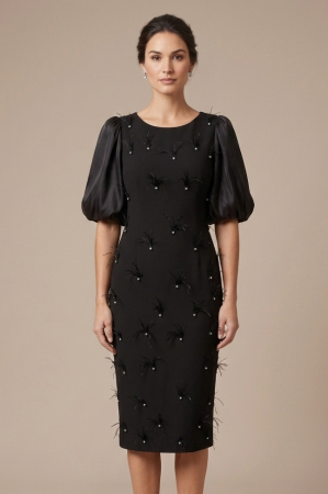 Rochie neagră elegantă accsorizată cu pene [3]