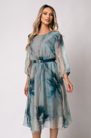 Rochie midi mărime mare cu imprimeu floral albastru degrade [5]