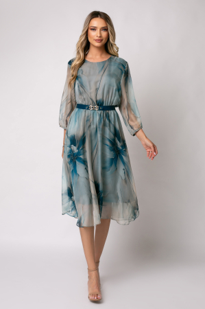 Rochie midi mărime mare cu imprimeu floral albastru degrade [4]