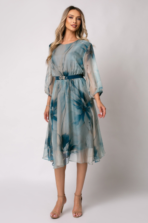 Rochie midi mărime mare cu imprimeu floral albastru degrade [1]