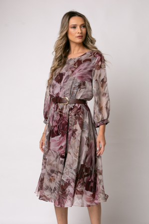 Rochie burgund mărime mare cu imprimeu floral [5]