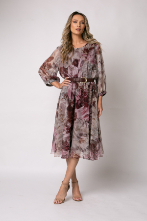 Rochie burgund mărime mare cu imprimeu floral [3]