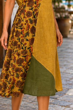 Rochie midi muștar în stil boho cu imprimeu floral [4]