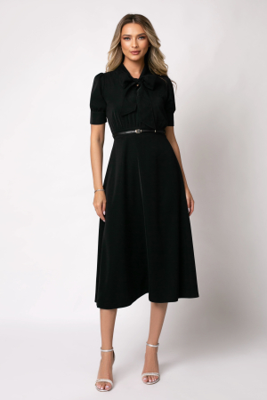 Rochie midi neagră cu mânecă scurtă - [1]
