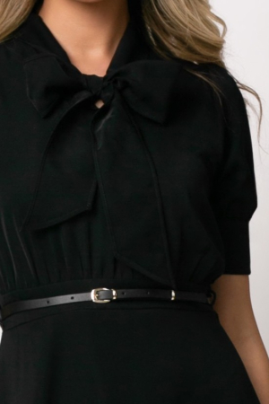 Rochie midi neagră cu mânecă scurtă - [3]