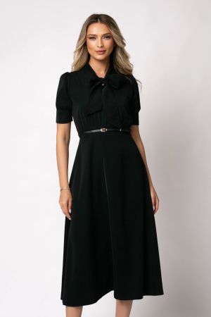 Rochie midi neagră cu mânecă scurtă - [4]