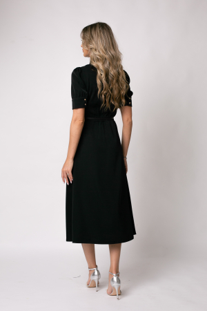 Rochie midi neagră cu mânecă scurtă - [2]