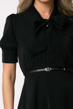Rochie midi neagră cu mânecă scurtă - [3]