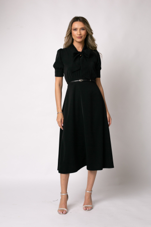 Rochie midi neagră cu mânecă scurtă - [4]