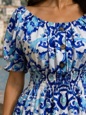 Rochie midi bleu de vară imprimată [3]