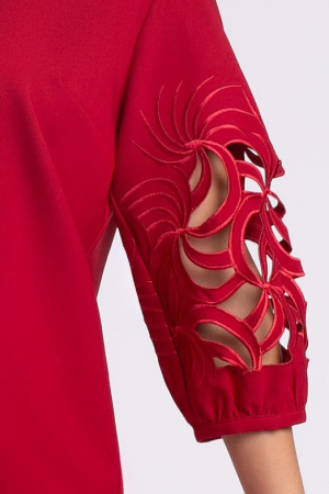 Rochie midi roșie cu mâneci bufante [7]