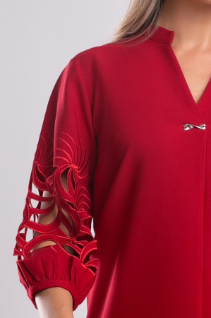 Rochie midi roșie cu mâneci bufante [6]