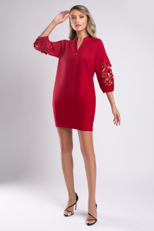 Rochie midi roșie cu mâneci bufante [4]