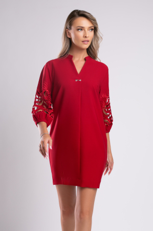 Rochie midi roșie cu mâneci bufante [3]