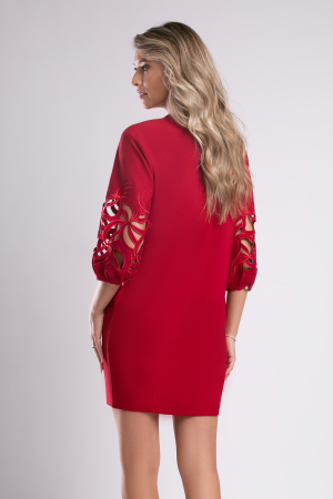Rochie midi roșie cu mâneci bufante [2]