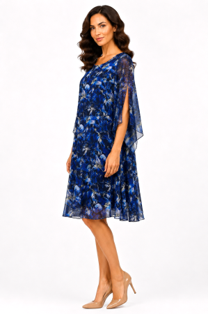 Rochie midi albastră cu imprimeu floral și mâneci vaporoase [1]