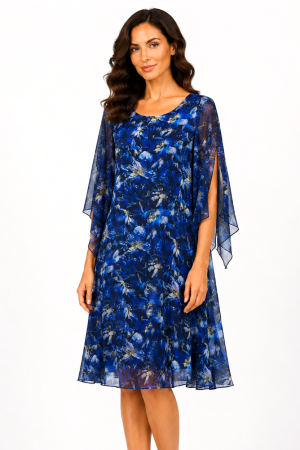 TOATE PRODUSELE - Rochie midi albastră cu imprimeu floral și mâneci vaporoase
