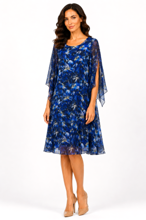 Rochie midi albastră cu imprimeu floral și mâneci vaporoase [3]