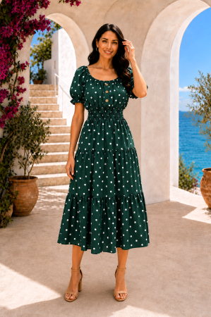 Rochie midi verde de vară imprimată cu buline [1]