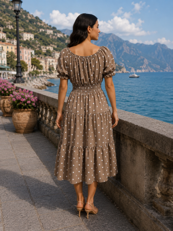 Rochie midi cappuccino de vară imprimată cu buline [2]