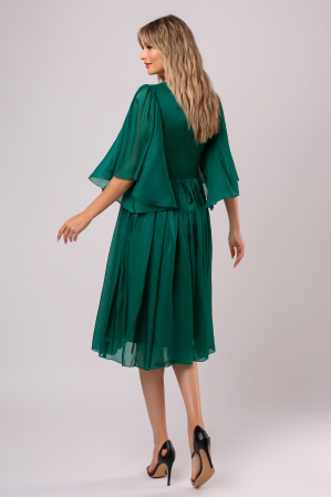 Rochie midi verde smarald de ocazie cu floare 3D [2]