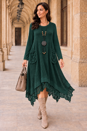 TOATE PRODUSELE - Rochie midi verde stil boho, croșetată din bumbac și vâscoză