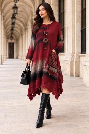 TOATE PRODUSELE - Rochie midi grena tricotată din lână cu detalii croșetate