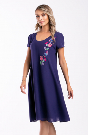 ROCHII DE ZI - Rochie mov din bumbac mărime mare cu broderie tip floare
